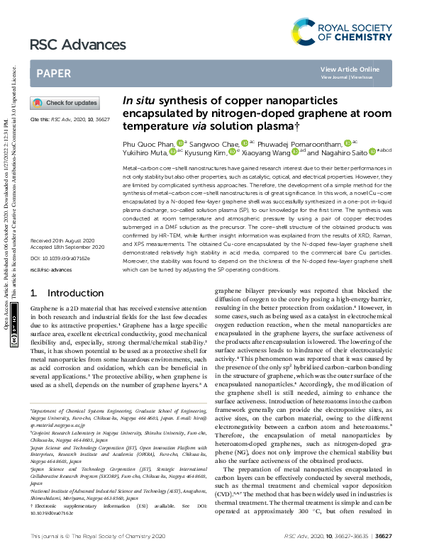 (PDF) In situ synthesis of copper nanoparticles encapsulated by ...