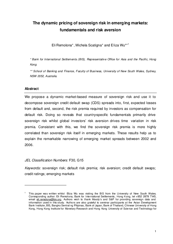 (PDF) The Dynamic Pricing of Sovereign Risk in Emerging Markets