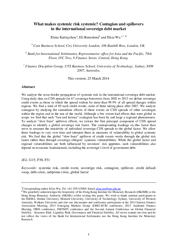 (PDF) What Makes Systemic Risk Systemic? Contagion and Spillovers in ...