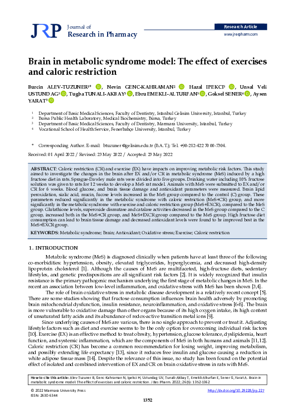 (PDF) Brain in metabolic syndrome model: The effect of exercises and ...