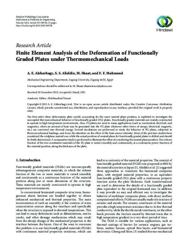 (PDF) Finite Element Analysis of the Deformation of Functionally Graded ...