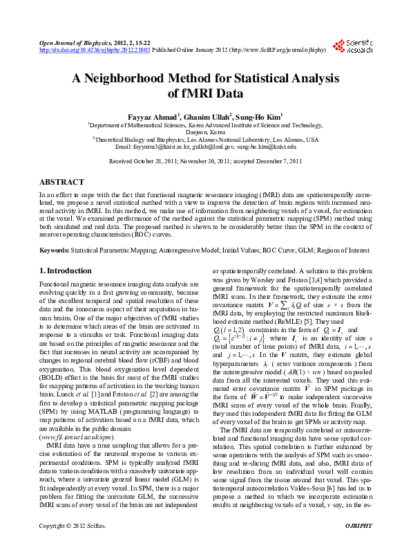 (PDF) A Neighborhood Method for Statistical Analysis of fMRI Data