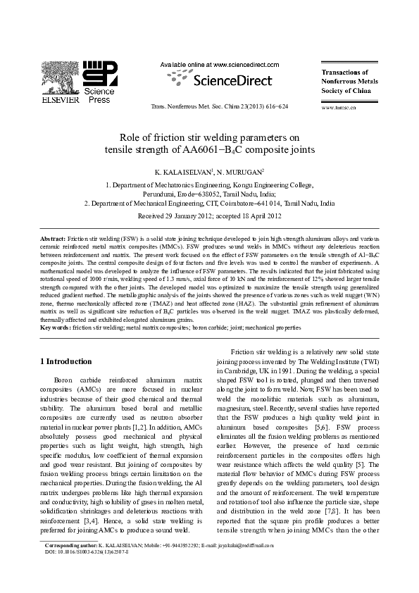 (PDF) Role of friction stir welding parameters on tensile strength of ...