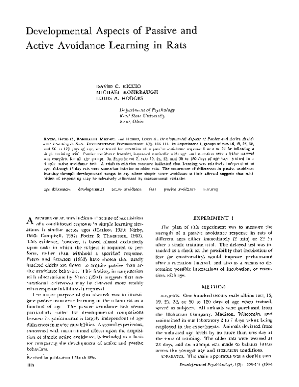 (PDF) Developmental aspects of passive and active avoidance learning in ...