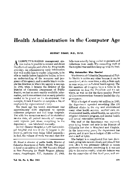 (PDF) Health Administration in the Computer Age