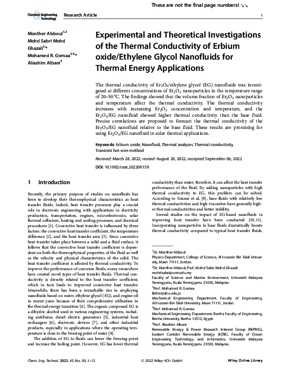 (PDF) Experimental and Theoretical Investigations of the Thermal ...