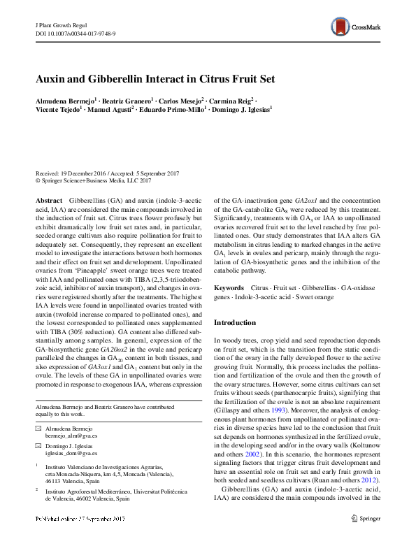 (PDF) Auxin and Gibberellin Interact in Citrus Fruit Set