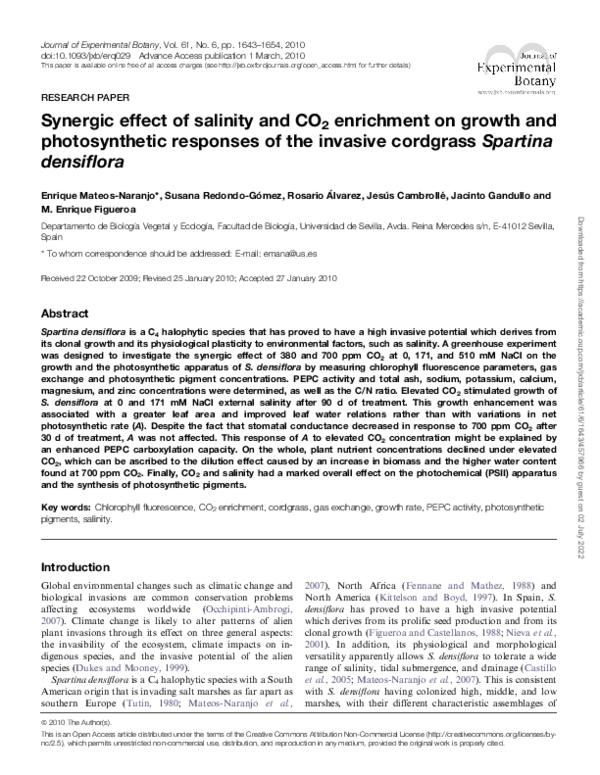 (PDF) Synergic effect of salinity and CO2 enrichment on growth and ...