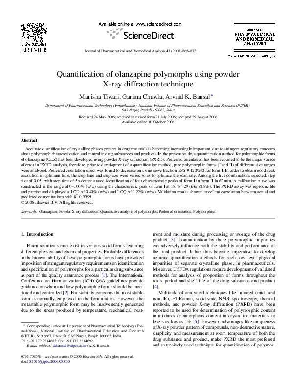 (PDF) Quantification of olanzapine polymorphs using powder X-ray ...