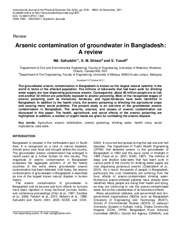 (PDF) Arsenic contamination of groundwater in Bangladesh: A review
