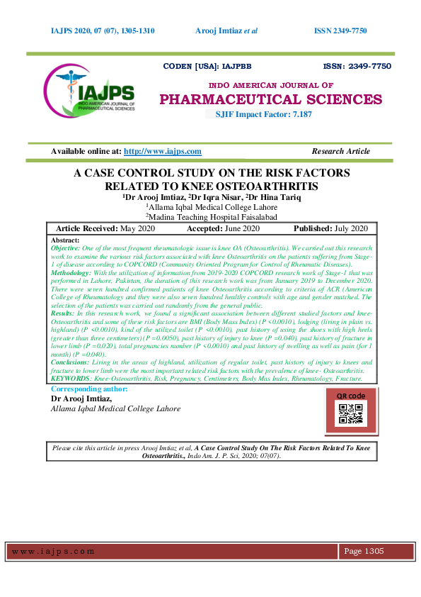 (PDF) A Case Control Study on the Risk Factors Related to Knee ...