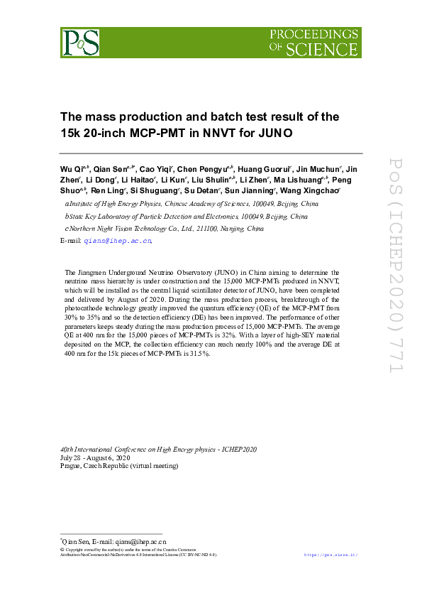 (PDF) The mass production and batch test result of the 15K 20-inch MCP ...