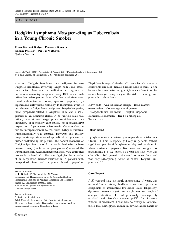 (PDF) Hodgkin Lymphoma Masquerading as Tuberculosis in a Young Chronic ...