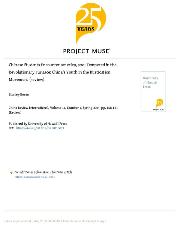 (PDF) Chinese Students Encounter America, and: Tempered in the ...