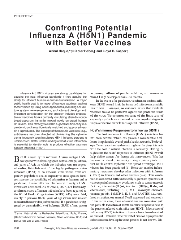 (PDF) Confronting Potential Influenza A (H5N1) Pandemic with Better ...