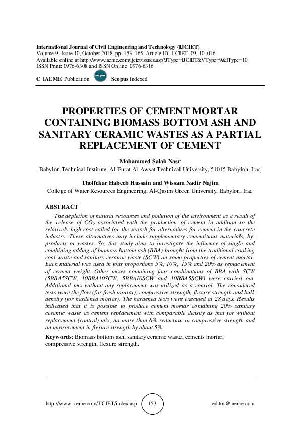 (PDF) Properties of cement mortar containing biomass bottom ash and ...
