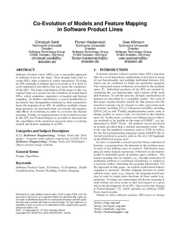 (PDF) Co-evolution of models and feature mapping in software product lines