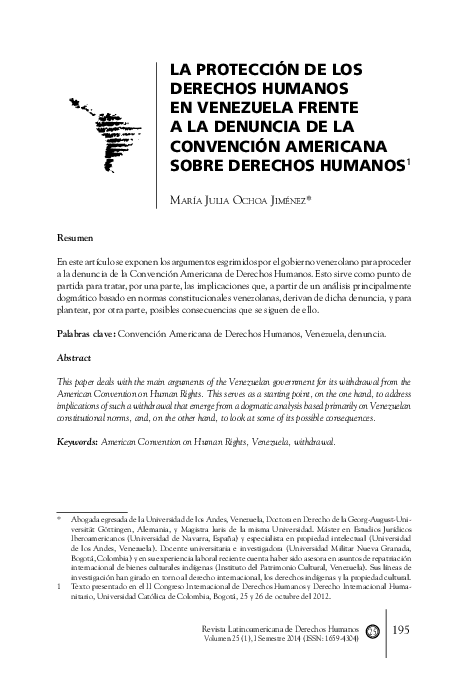 (PDF) La Protección De Los Derechos Humanos en Venezuela Frente a La ...