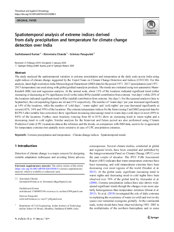 (PDF) Spatiotemporal analysis of extreme indices derived from daily ...