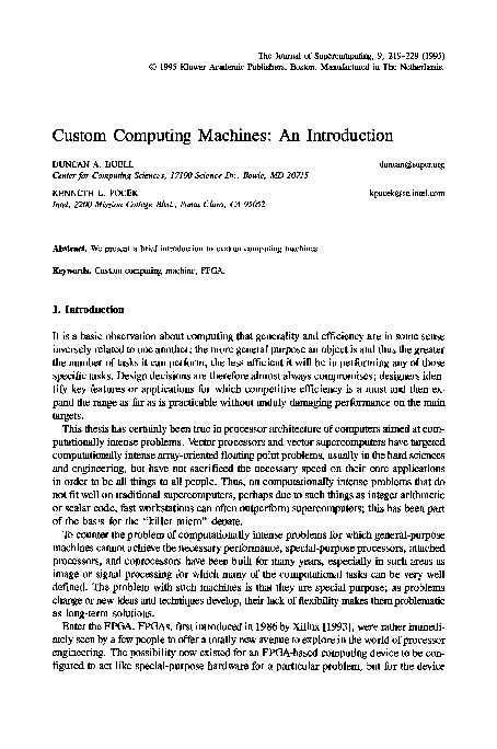(PDF) Custom computing machines: An introduction