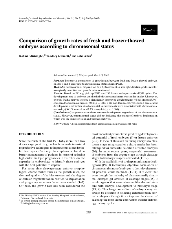 Fresh Look at Pdf Comparison Of Growth Rates Of Fresh And Frozen Thawed