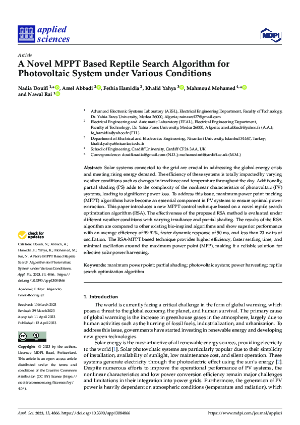 (PDF) A Novel MPPT Based Reptile Search Algorithm for Photovoltaic ...