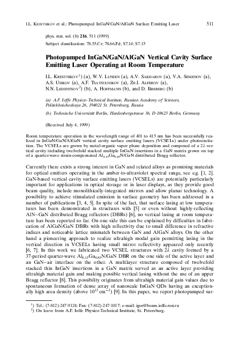 (PDF) Photopumped InGaN/GaN/AlGaN Vertical Cavity Surface Emitting ...