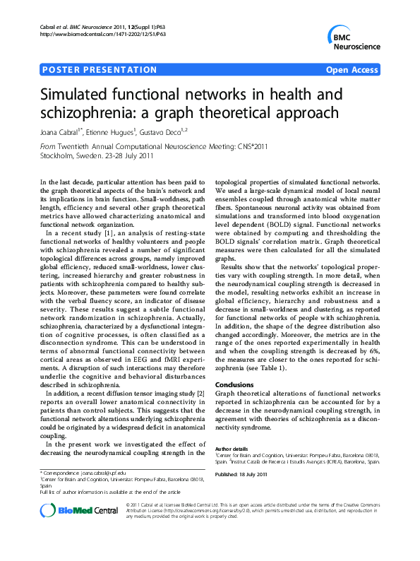 (PDF) Simulated functional networks in health and schizophrenia: a ...