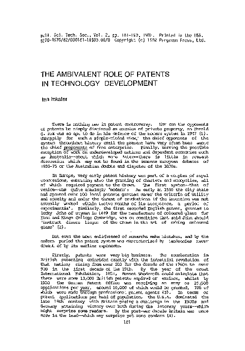(PDF) The Ambivalent Role of Patents in Technology Development