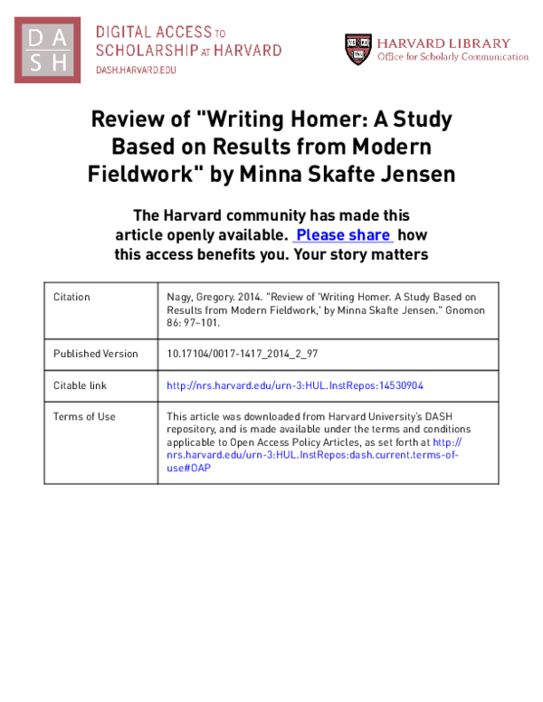 (PDF) Minna Skafte Jensen: Writing Homer. A study based on results from ...