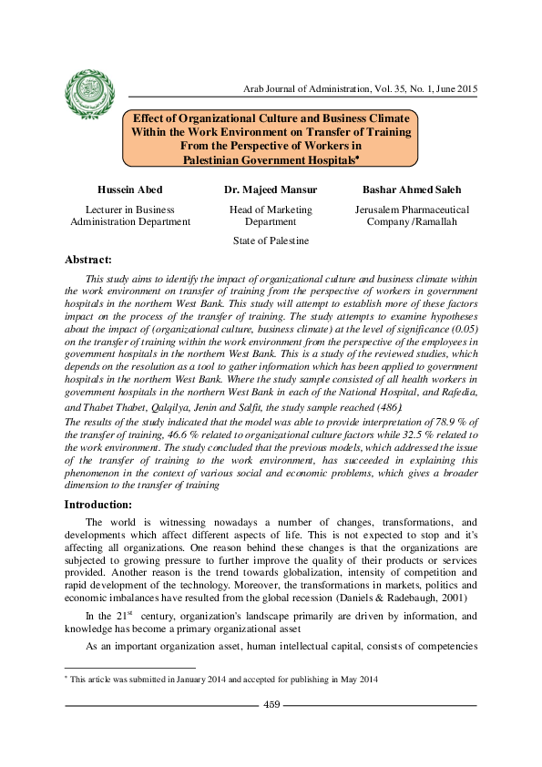 (PDF) Effect of Organizational Culture and Business Climate Within the ...
