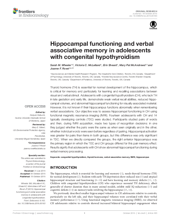 (PDF) Hippocampal Functioning and Verbal Associative Memory in ...