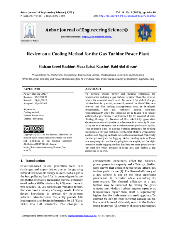 (PDF) Review on Cooling Method of Gas Turbine Power Plant