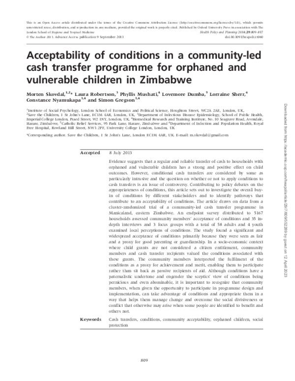 (PDF) Acceptability of conditions in a community-led cash transfer ...