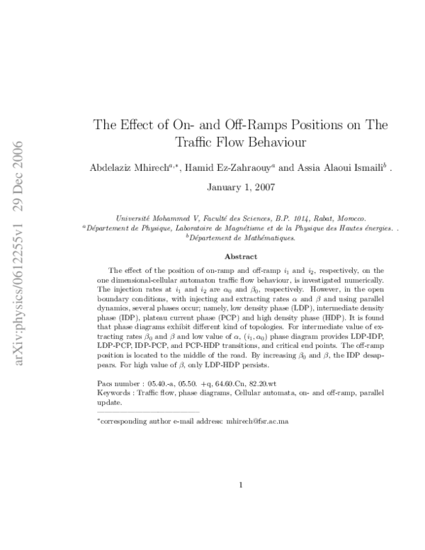 (PDF) The effect of on-ramp and off-ramp on the one dimensional road ...