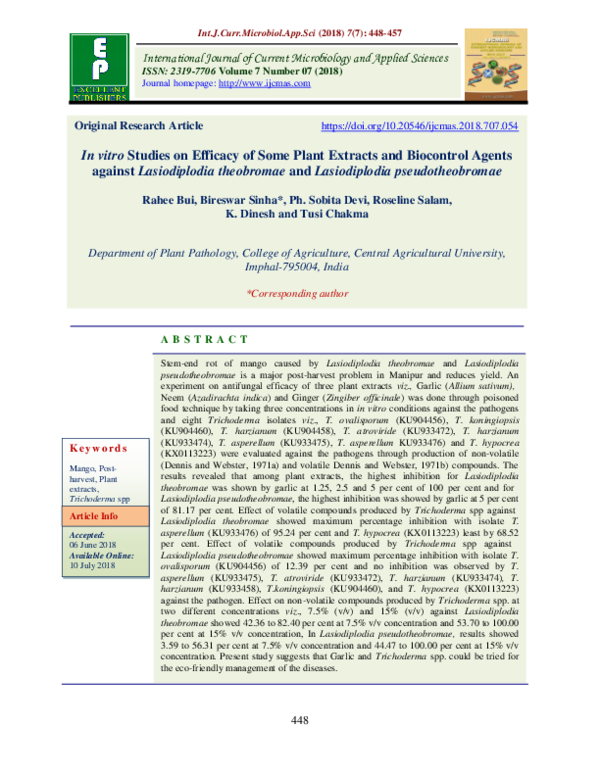 (PDF) In vitro Studies on Efficacy of Some Plant Extracts and ...
