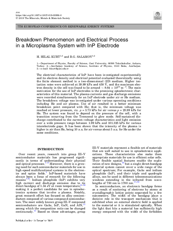 (PDF) Breakdown Phenomenon and Electrical Process in a Microplasma