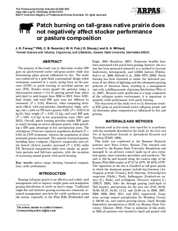 (PDF) Patch burning on tall-grass native prairie does not negatively ...