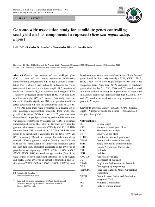 (PDF) Genome-wide association study for candidate genes controlling ...