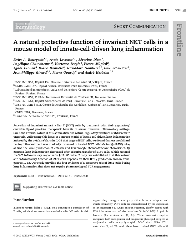 (PDF) A natural protective function of invariant NKT cells in a mouse ...