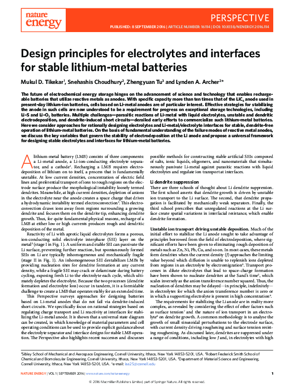 (PDF) Design principles for electrolytes and interfaces for stable ...