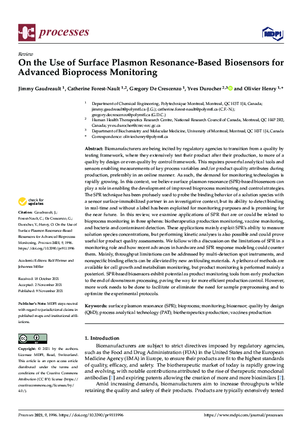 (PDF) On the Use of Surface Plasmon Resonance-Based Biosensors for ...