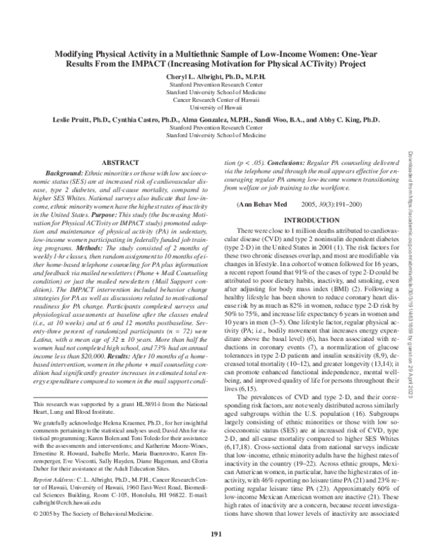 (PDF) Modifying physical activity in a multiethnic sample of low-income ...