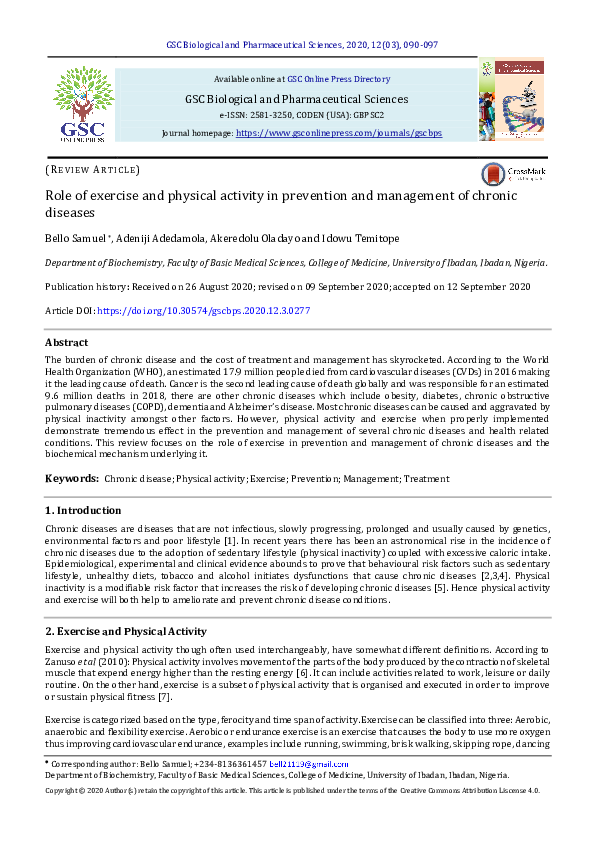 (PDF) Role of exercise and physical activity in prevention and ...
