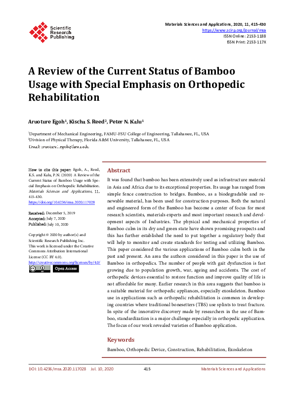 (PDF) A Review of the Current Status of Bamboo Usage with Special
