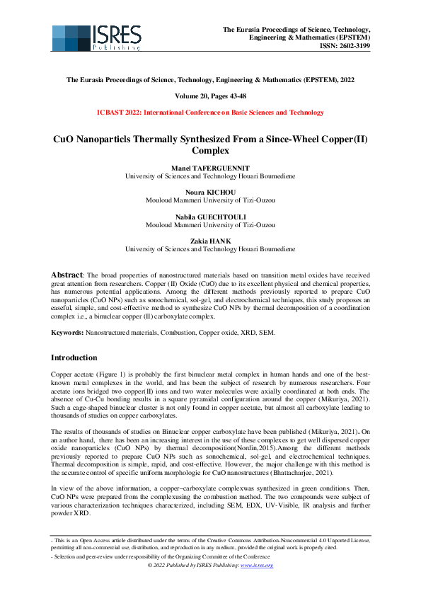 (PDF) CuO Nanoparticls Thermally Synthesized From a Since-Wheel Copper ...