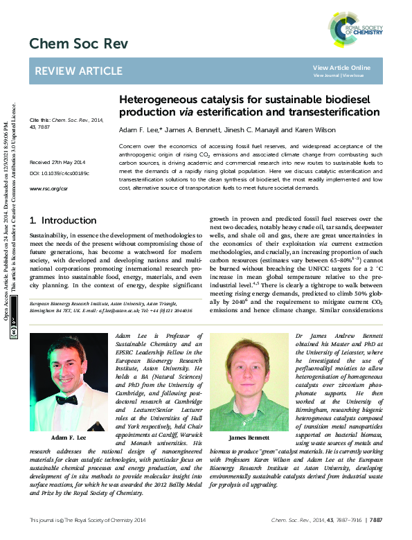 (PDF) Heterogeneous catalysis for sustainable biodiesel production via ...
