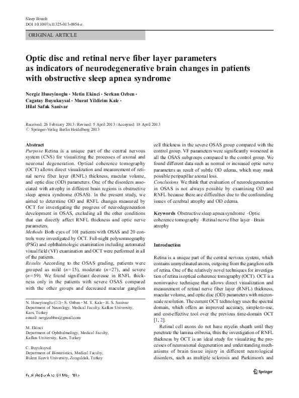 (PDF) Optic Disc and Retinal Nerve Fiber Layer Parameters of Eyes With ...