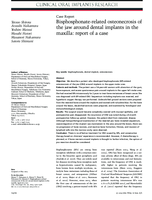 (PDF) Bisphosphonate-related osteonecrosis of the jaw around dental ...