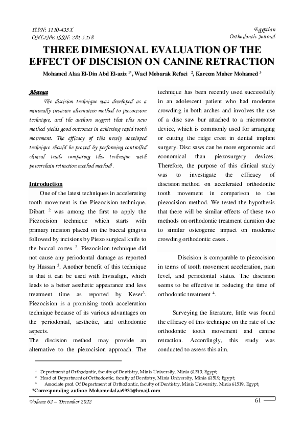 (PDF) Three Dimenaional Evaluation Of The Effect Of Discision On Canine ...